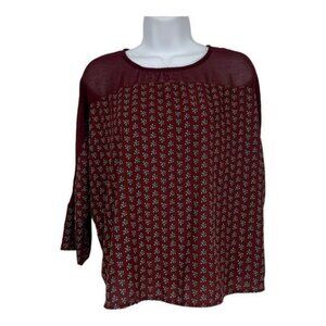 Maurices Womens Sheer Floral Burgundy Blouse With Tie Back M